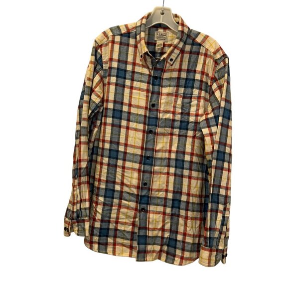 L.L. bean Traditional fit red tan blue classic Scottish tartan flannel shirt M - Picture 1 of 3